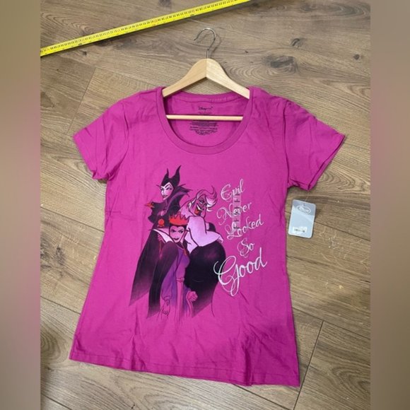BNWT Disney Store Villains “Evil Never Looked So Logo” T-Shirt Sparkly Purple L - Picture 1 of 7